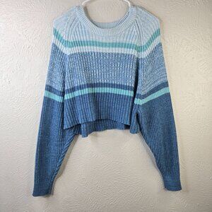 Aeropostale Crop Sweater Medium Blue Knit Ribbed Boxy Oversized Pullover Top
